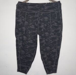 Fabletics Capri Pants 3X Camo Jogger Stretch Legging Pullon Drawstring Gray Blue